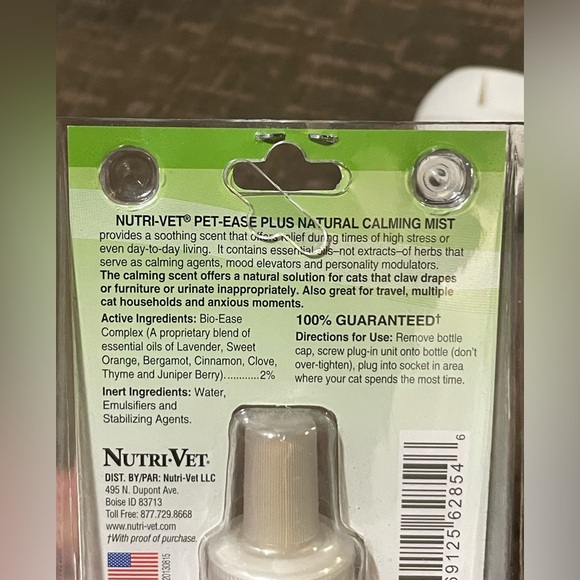 New NUTRI-VET PET-EASE NATURAL CALMING DIFFUSER REFILL FOR CATS - AS IS - Picture 7 of 8